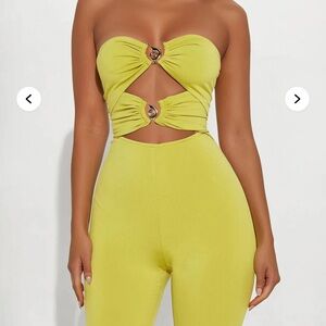 Fashion Nova Strapless Yellow Jumpsuit
